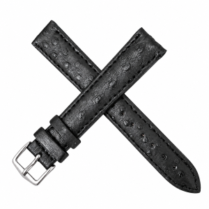 Pulseira Rel�gio Chainon Couro De Avestruz 16mm Preto