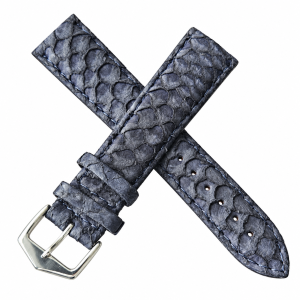 Pulseira Chainon P/ Rel�gio�Couro Peixe 22mm Azul Escuro